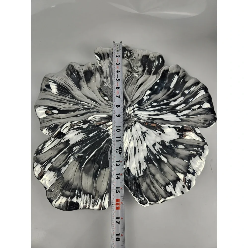 Beatriz Ball ALMA Hibiscus Handmade Polished Aluminum Bowl Platter Dust Bag